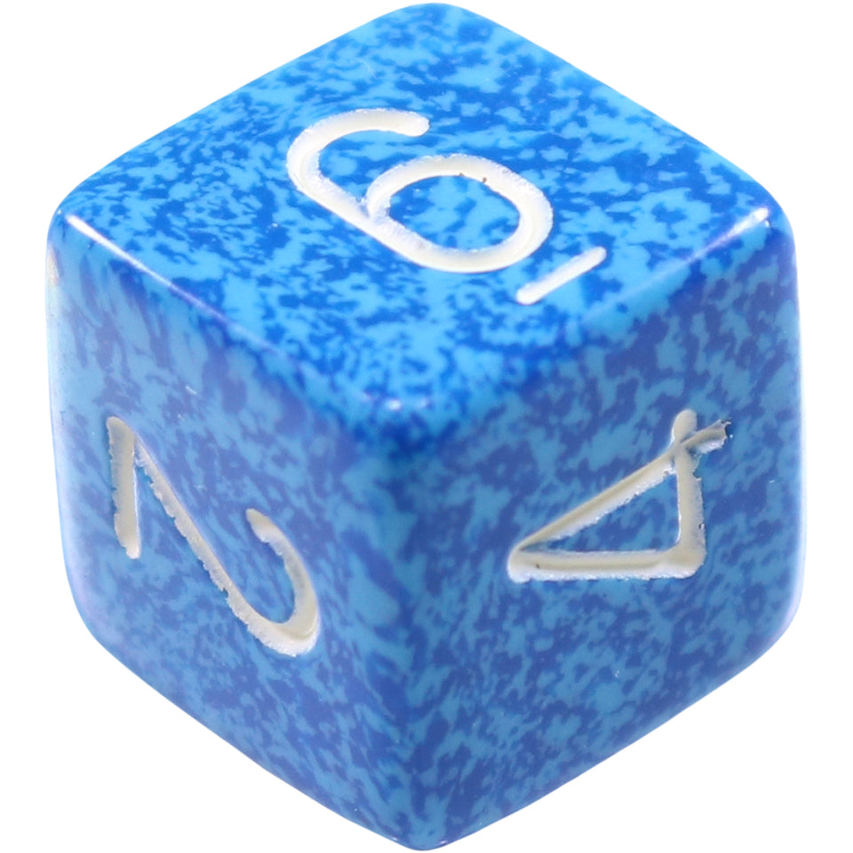 16mm Square Corner Dice - Light Blue With Dark Blue Speckles & White Numbers
