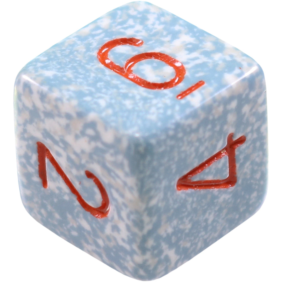16mm Square Corner Dice - Gray With White Speckles & Red Number