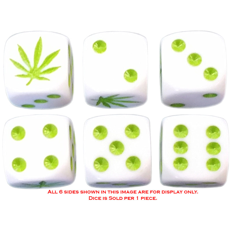 16mm Round Corner Leaf Dice - White With Green Dots & Leaf