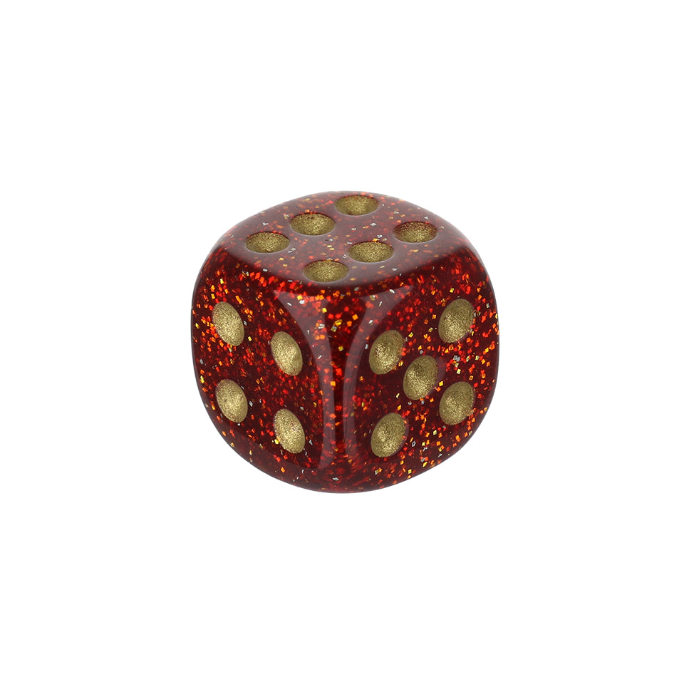 12mm Round Corner Glitter Dice - Ruby Red With Gold Dots