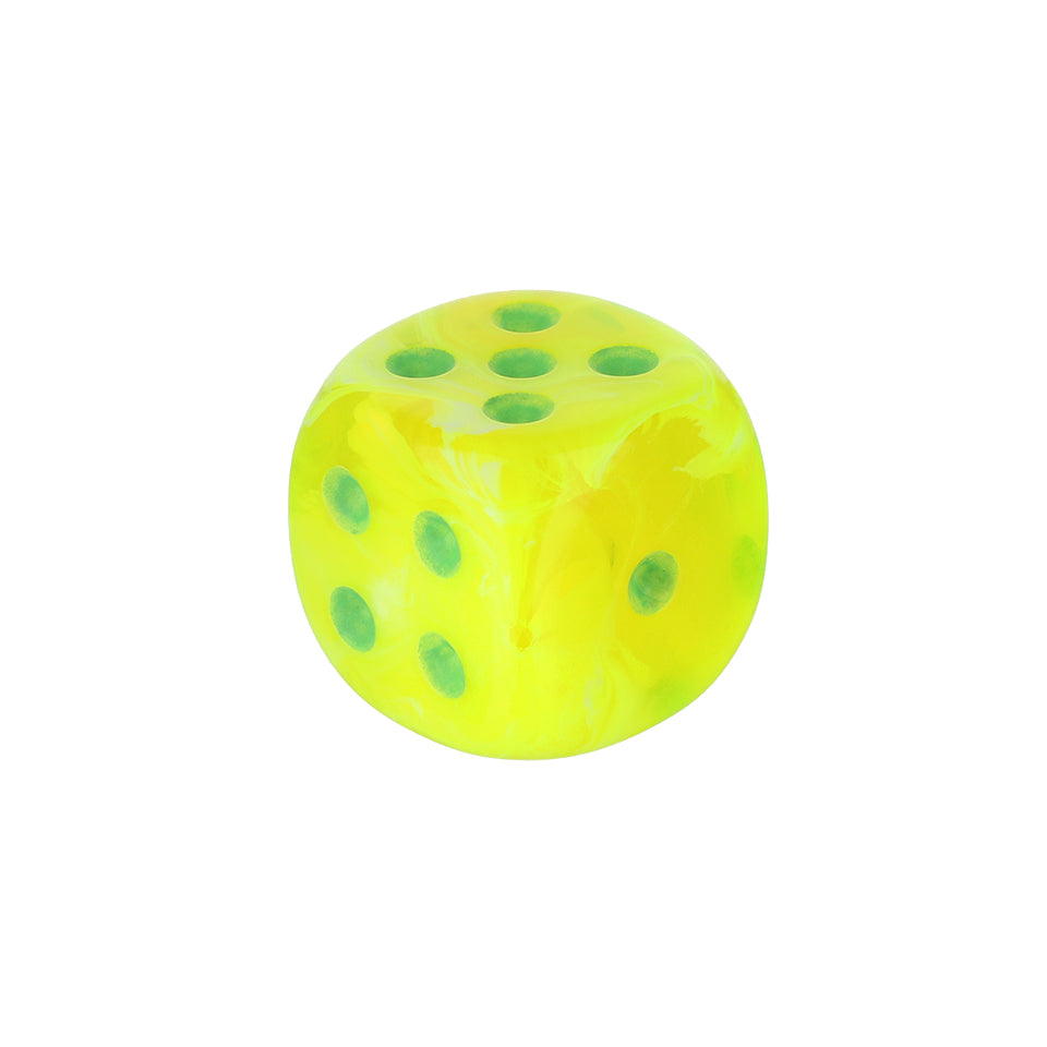 12mm Round Corner Swirl Dice - Electric Yellow With Green Dots