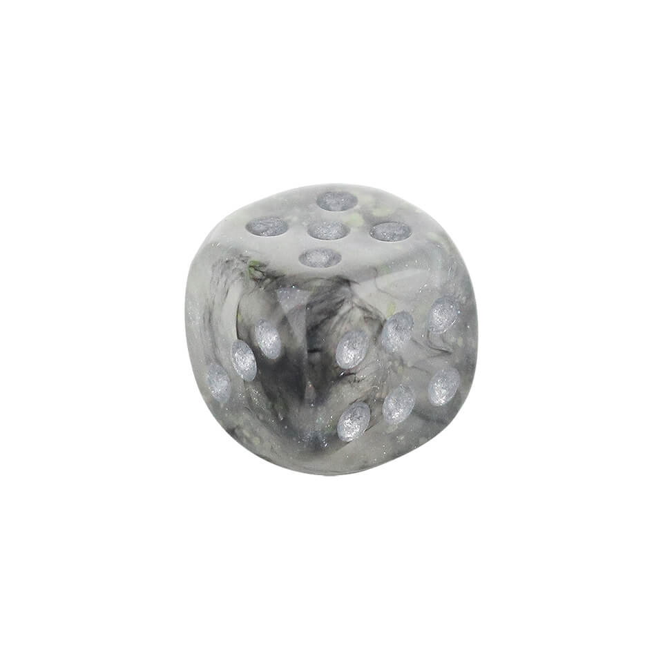 12mm Round Corner Mini Glow In The Dark Dice - Smoke With Silver Dots