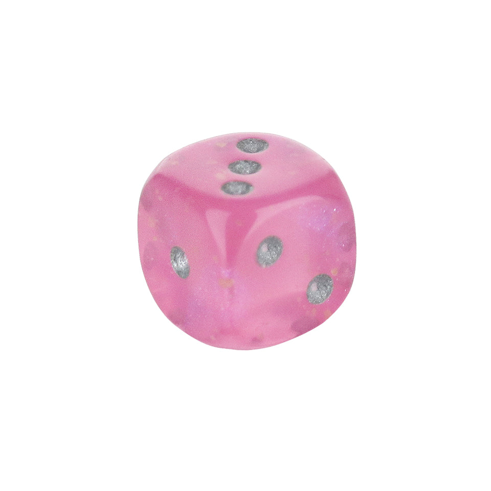 12mm Round Corner Mini Glow In The Dark Dice - Pink With Silver Dots