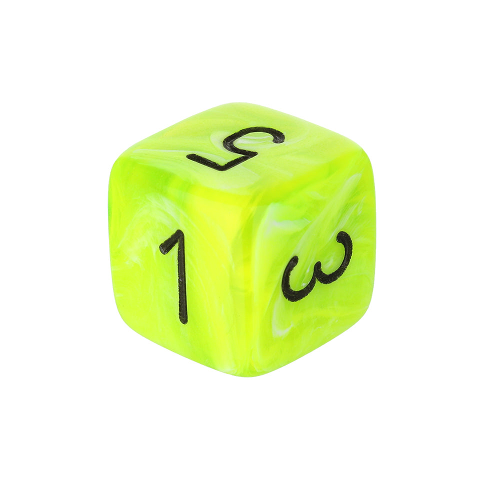 16mm Square Corner Swirl Dice - Bright Green With Black Numbers