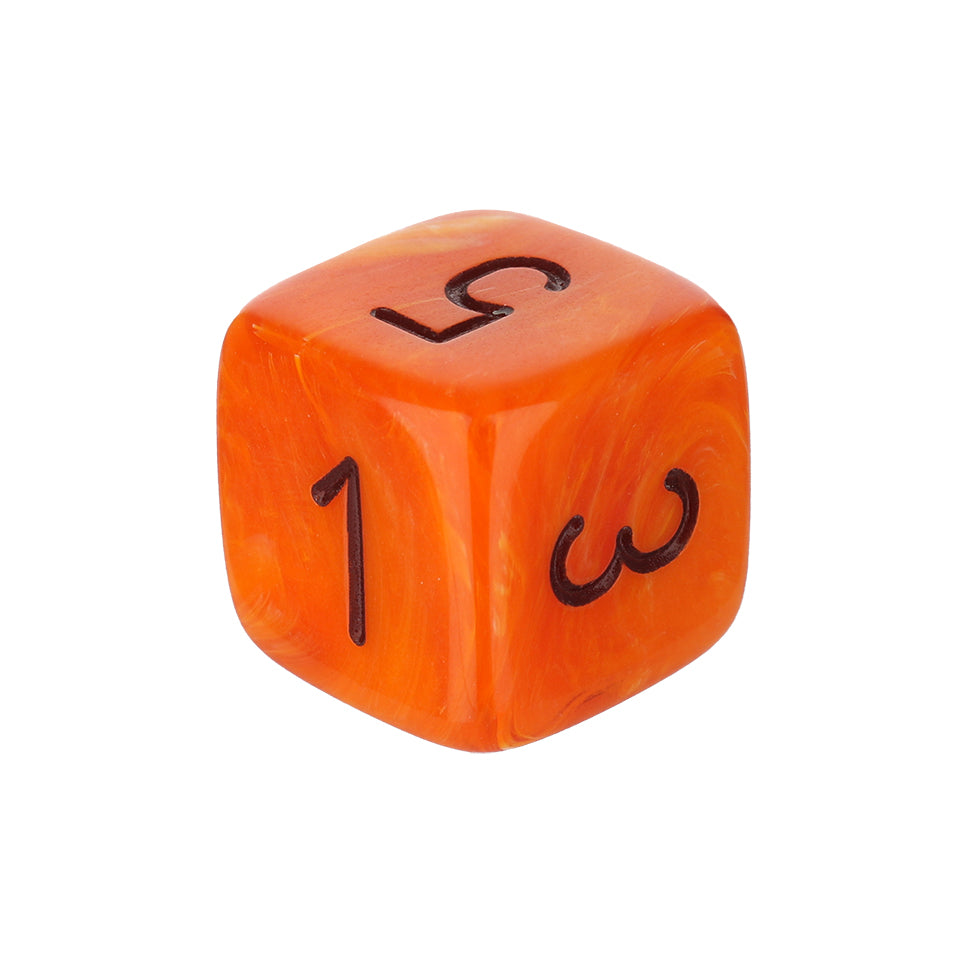 16mm Square Corner Swirl Dice - Orange With Black Numbers