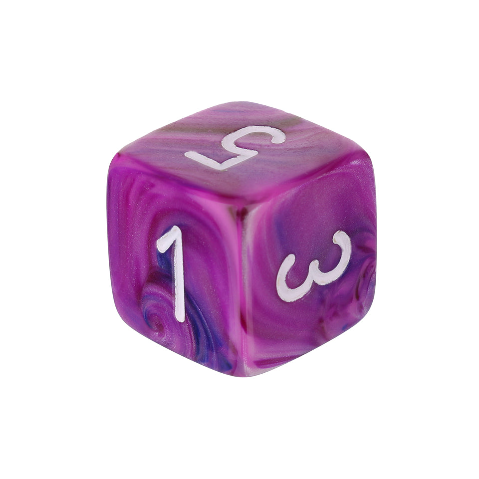 16mm Square Corner Swirl Dice - Violet With White Numbers