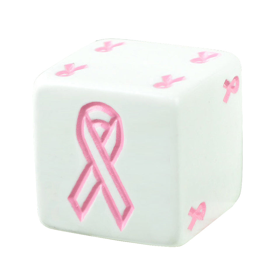 19mm Square Corner Pink Ribbon Dice - White