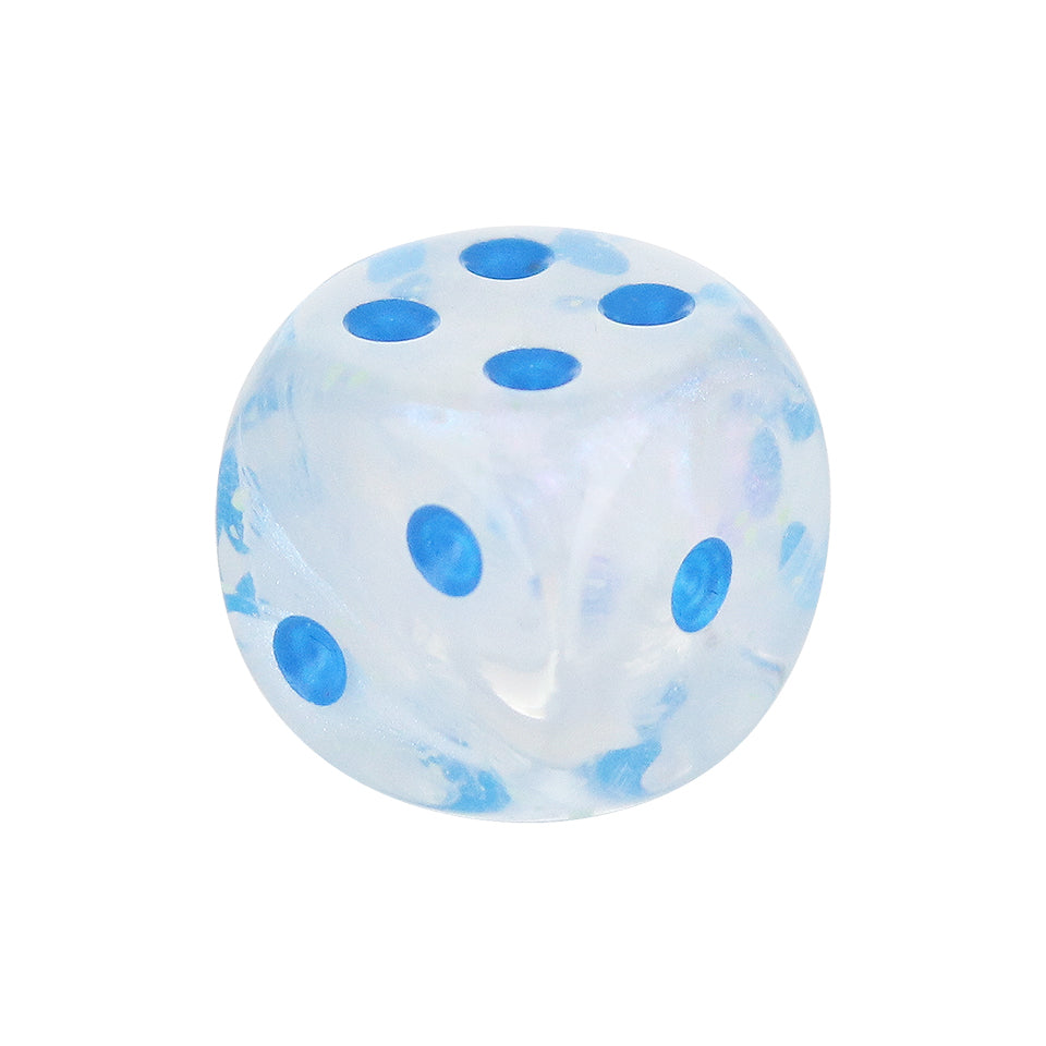 16mm Round Corner Glow in the Dark Dice - Icicle With Light Blue Dots
