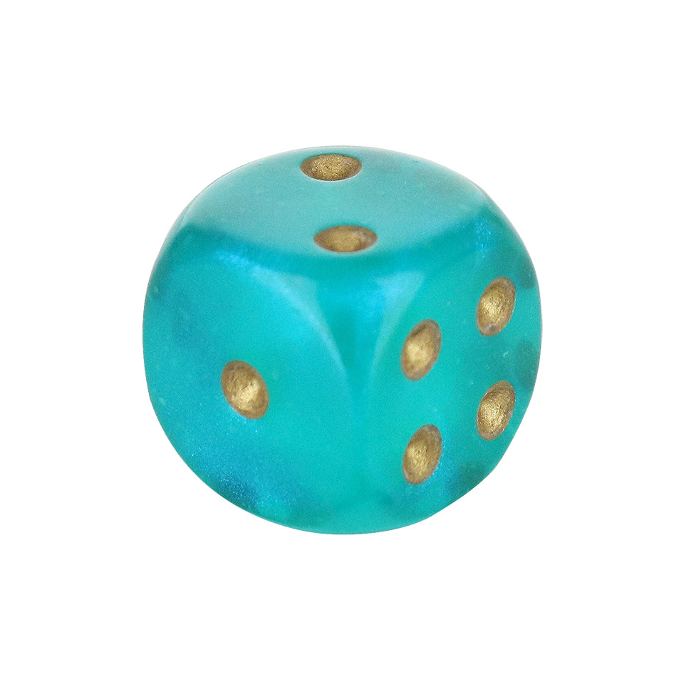 16mm Round Corner Glow in the Dark Dice - Teal With Gold Dots