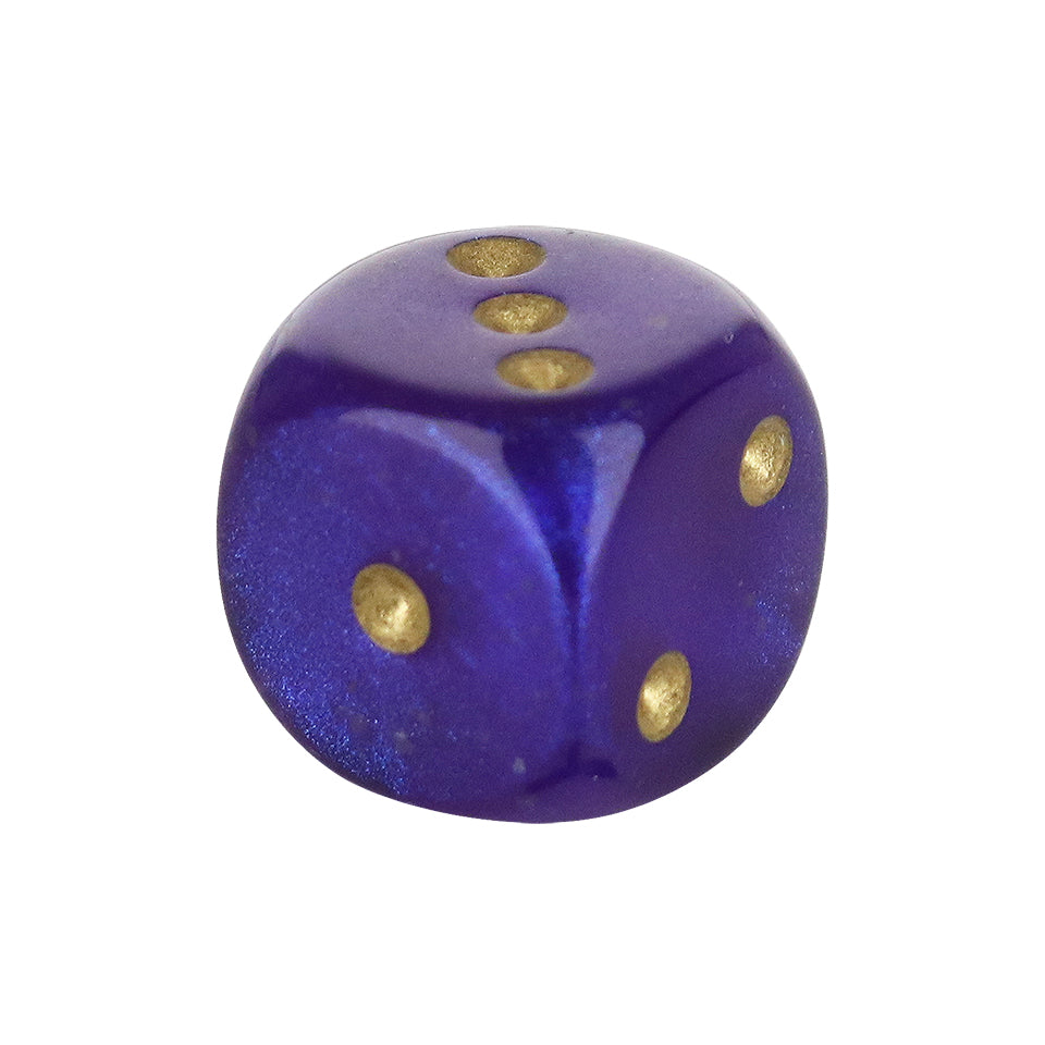 16mm Round Corner Glow in the Dark Dice - Royal Purple With Gold Dots