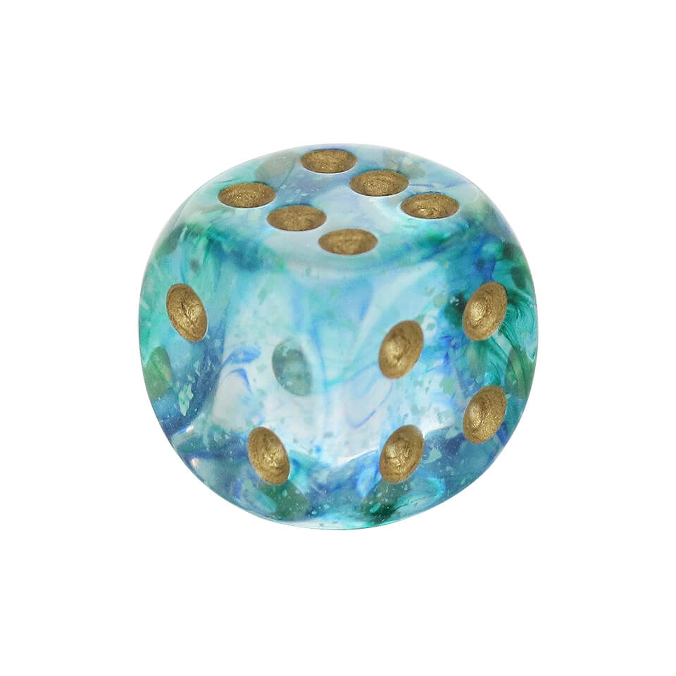 16mm Round Corner Dice - Oceanic With Gold Dots