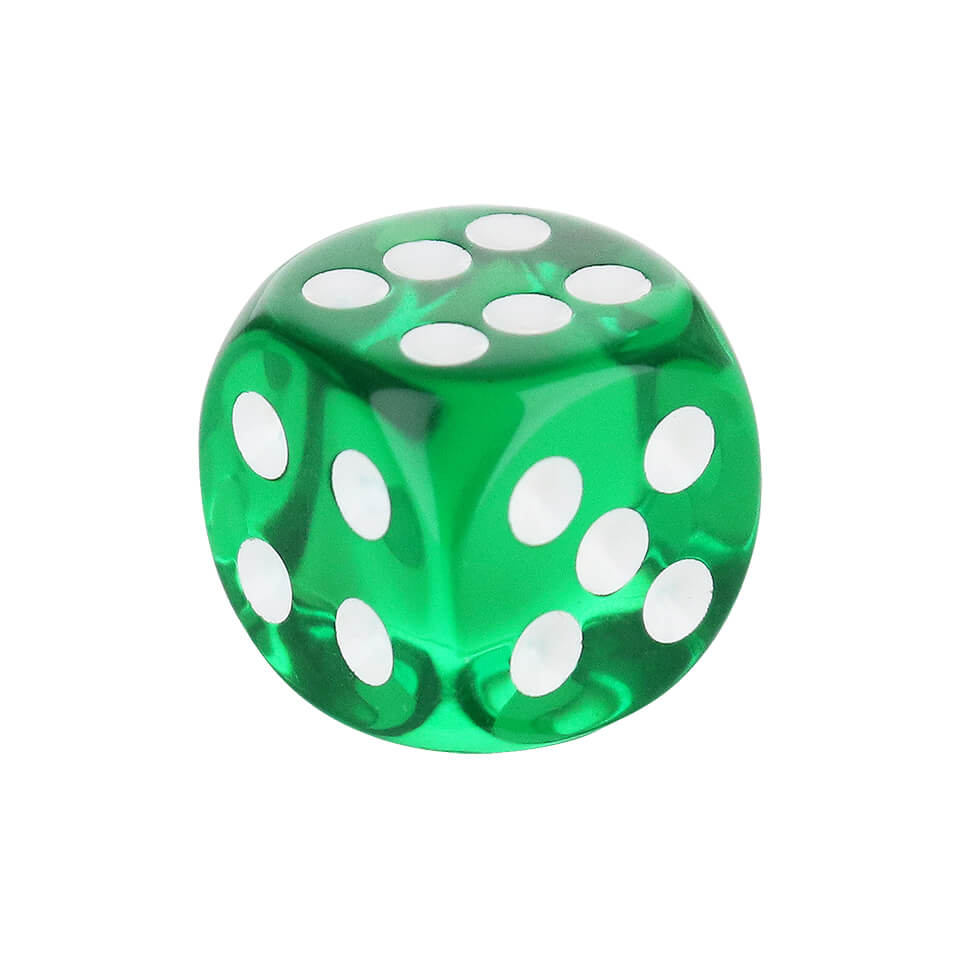 16mm Round Corner Dice - Green With White Dots