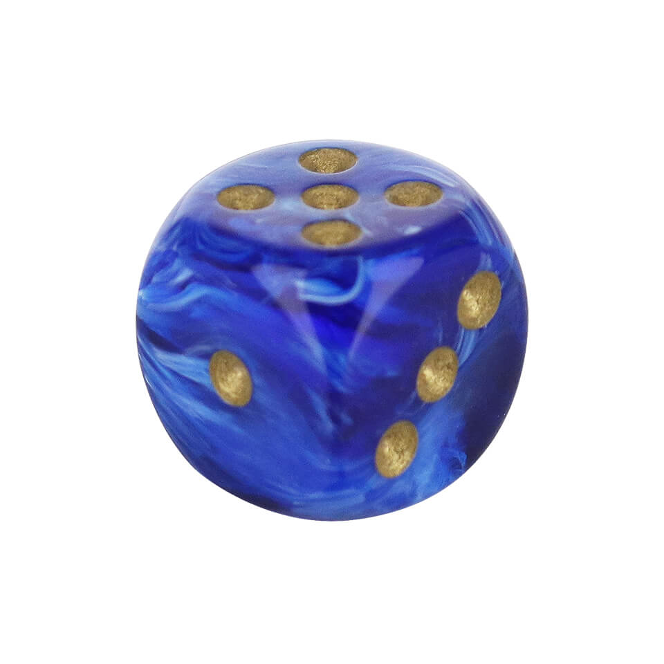 16mm Round Corner Dice - Blue With Gold Dots