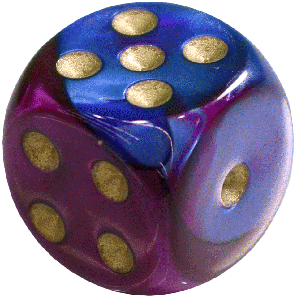 16mm Round Corner Deluxe Dice - Blue & Purple With Gold Dots