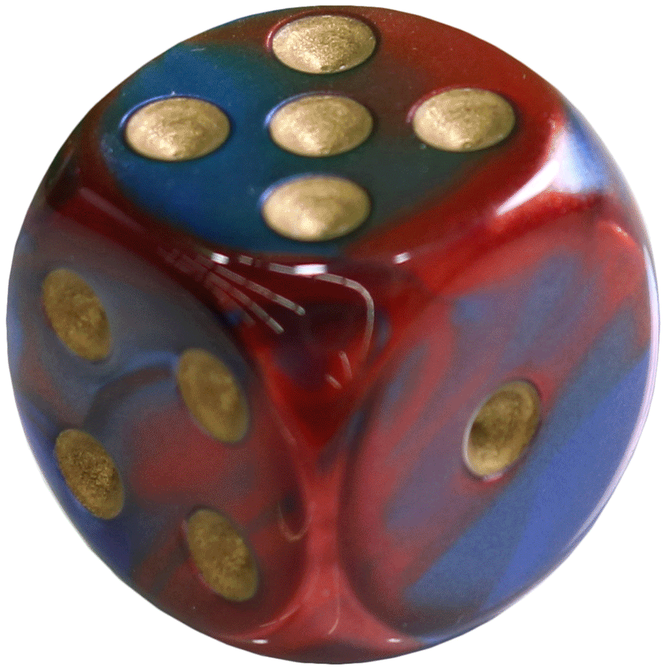 16mm Round Corner Deluxe Dice - Blue & Red With Gold Dots