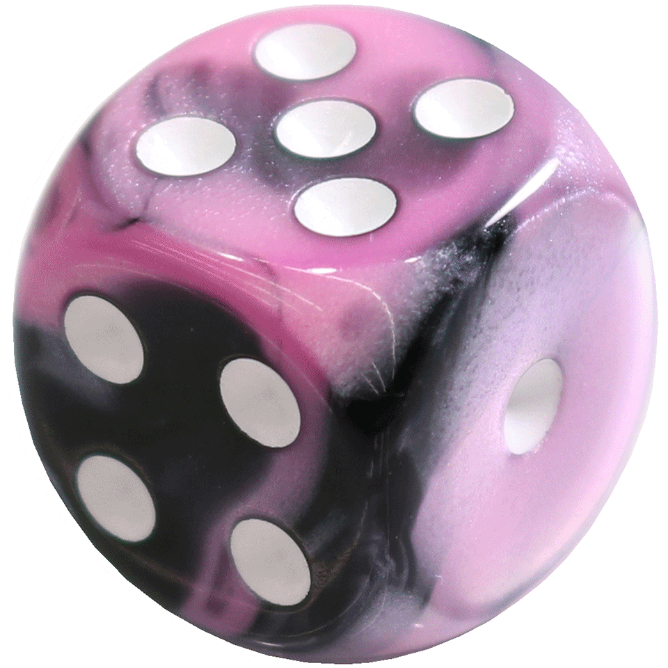 16mm Round Corner Deluxe Dice - Black & Pink With White Dots