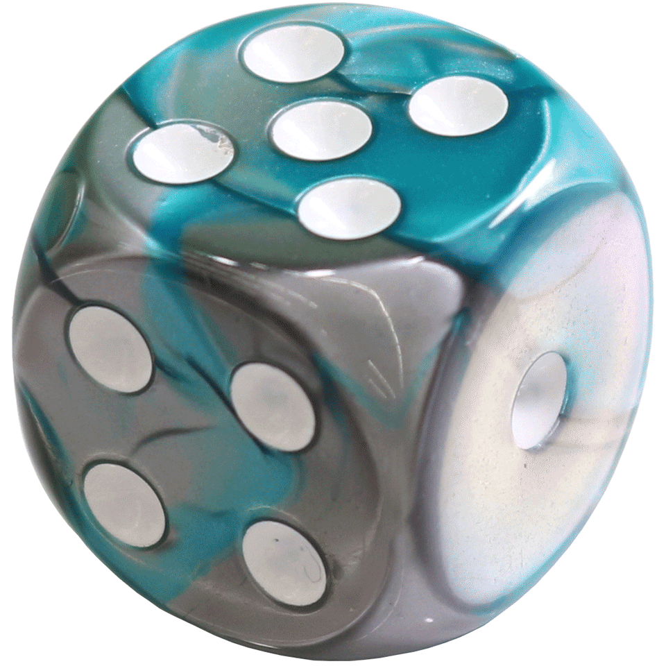 16mm Round Corner Deluxe Dice - Gray & Teal With White Dots
