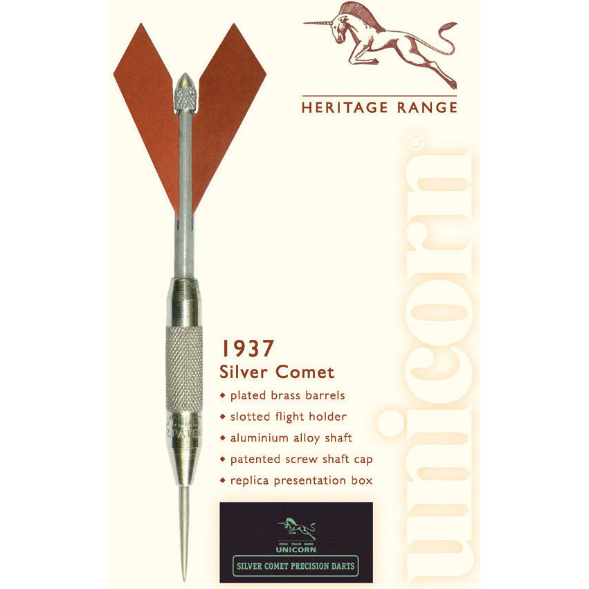 Unicorn Heritage 1937 Silver Comet Brass Steel Tip Darts - 21gm